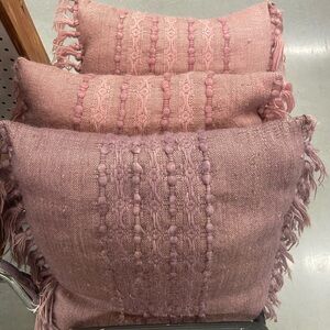Pink and purple Textured Throw Pillows set of 3 fringe